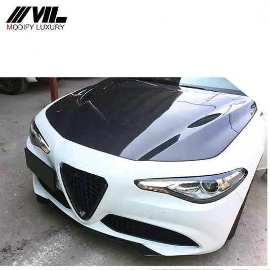 Carbon Fiber Engine Hood for Alfa Romeo Giulia (2017–2020) – Gloss 3K Twill Weave Performance Hood