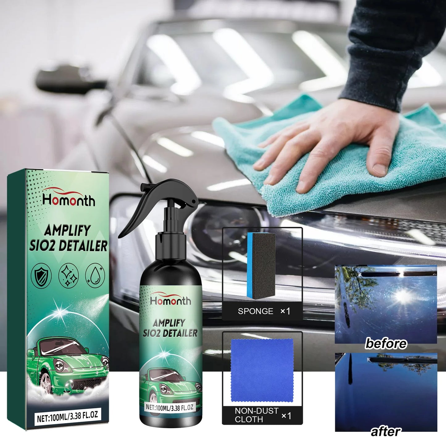 Homonth Car Polish Scratch Stain & Coating Refinish Polishing Decontamination Wax Car Cleaning & Brightening Spray