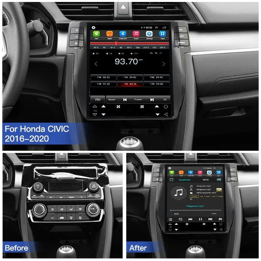 10.4" Android 14 Tesla Style Car Stereo for Honda Civic 2016-2020 – Wireless CarPlay, Android Auto & GPS Navigation