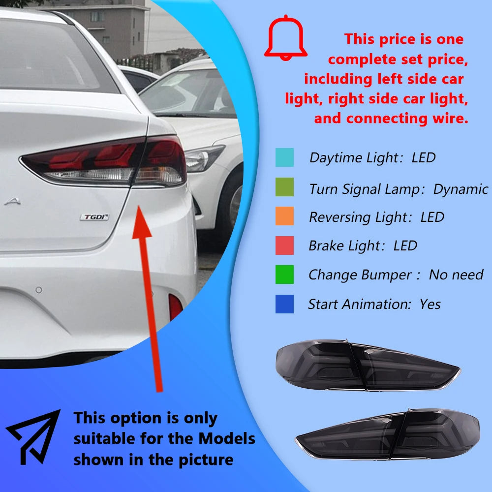 Feux arrière LED pour Hyundai Sonata 2018-2019 – Signal dynamique séquentiel et animation de démarrage mise à niveau des feux arrière
