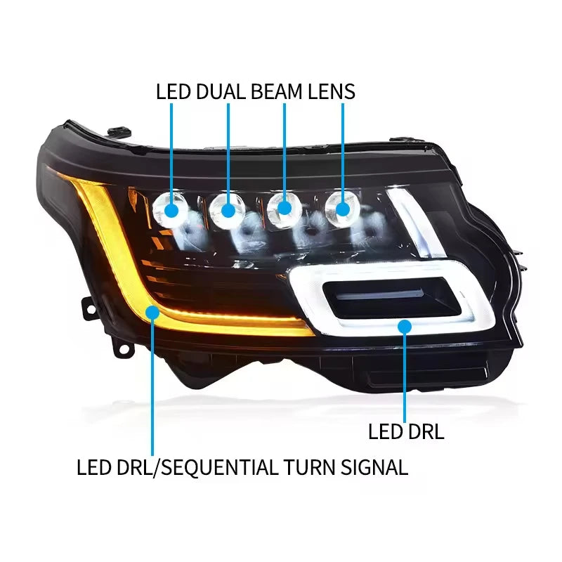 LED světlomet pro Range Rover (2014–2017) – projektorová čočka, denní svícení a dynamický blinkr