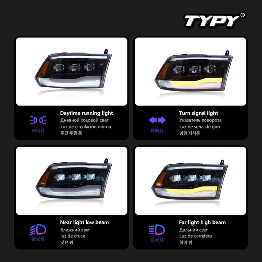 Factory LED Headlights for Dodge Ram 1500 (2009–2018) – Complete Headlamp Assembly