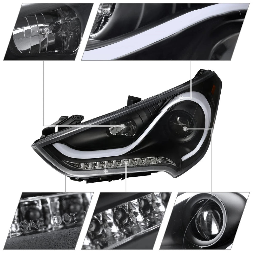 Black Projector Headlights for 2012-2017 Hyundai Veloster W/ LED Sequential