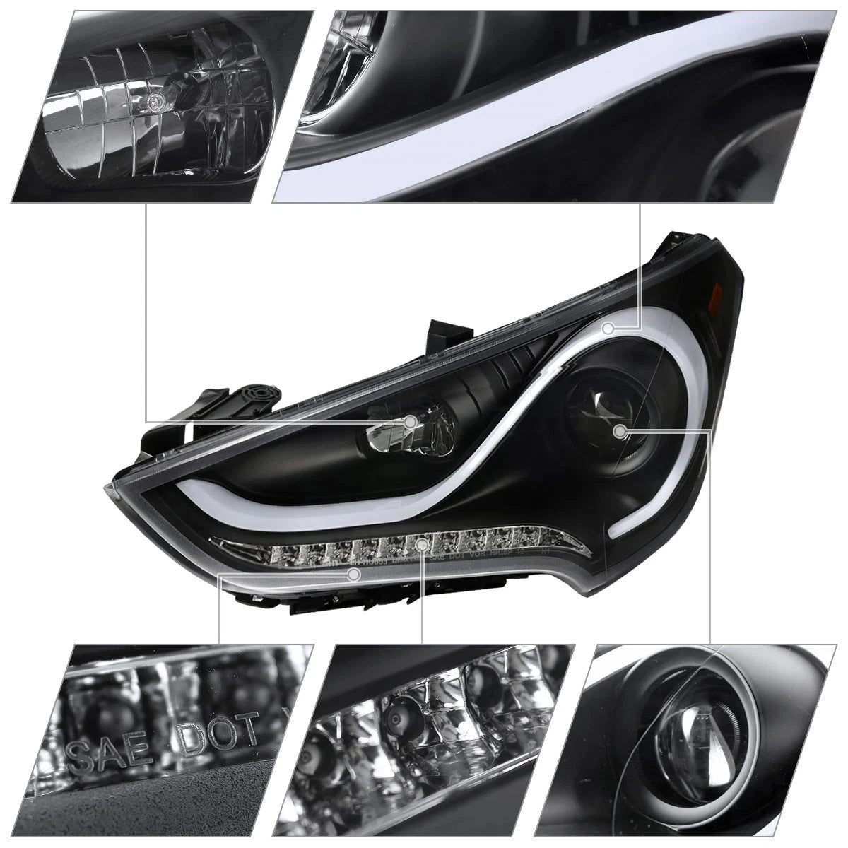 Black Projector Headlights for 2012-2017 Hyundai Veloster W/ LED Sequential