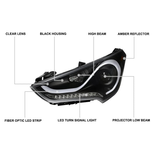 Black Projector Headlights for Hyundai Veloster 2012-2017 – LED Sequential Turn Signals & Premium Front-End Upgrade