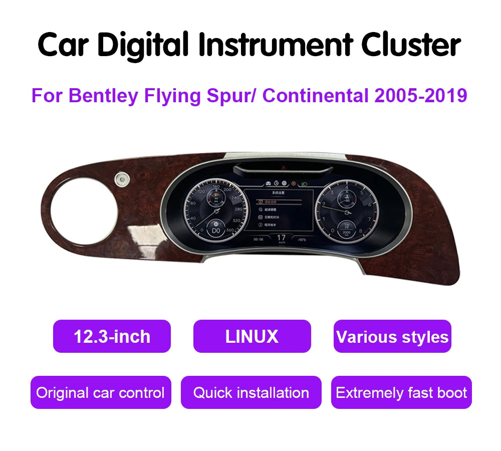 12.3" Digital Instrument Cluster for Bentley Flying Spur &amp; Continental (2005–2019) | Virtual Cockpit Dashboard Upgrade