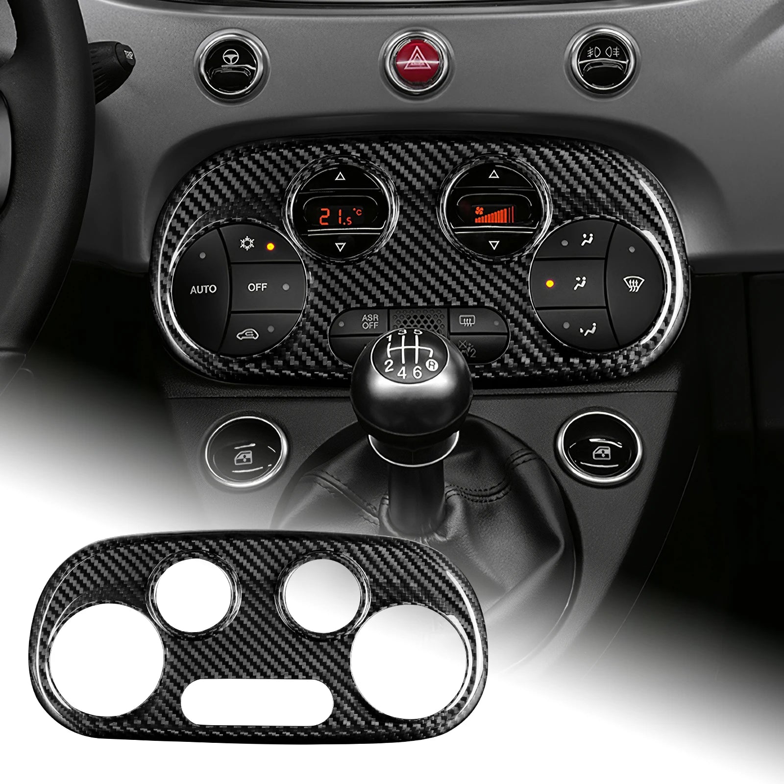 Real Carbon Fiber Center Console AC Control Frame for Fiat 500 &amp; Abarth 595