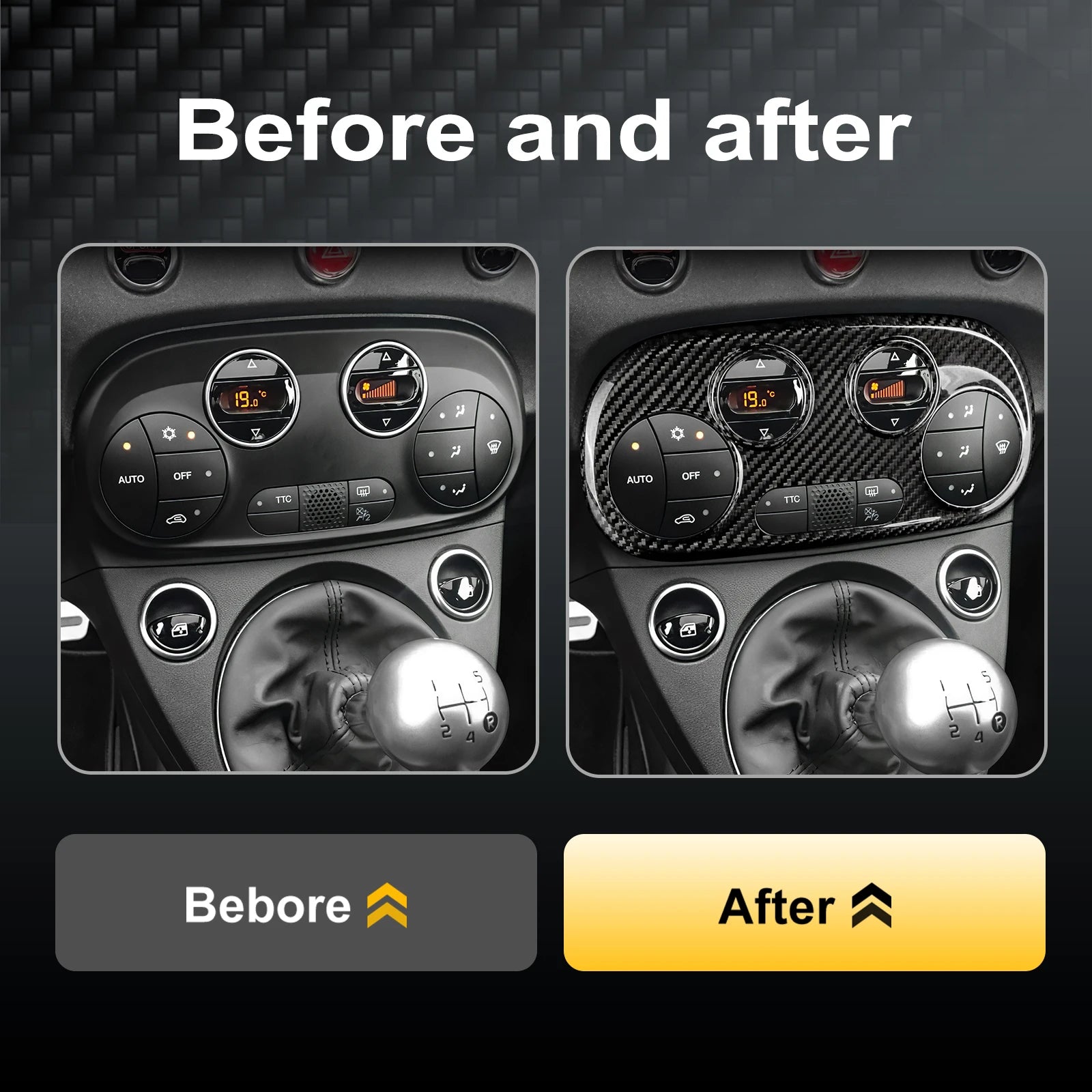 Real Carbon Fiber Center Console AC Control Frame for Fiat 500 &amp; Abarth 595