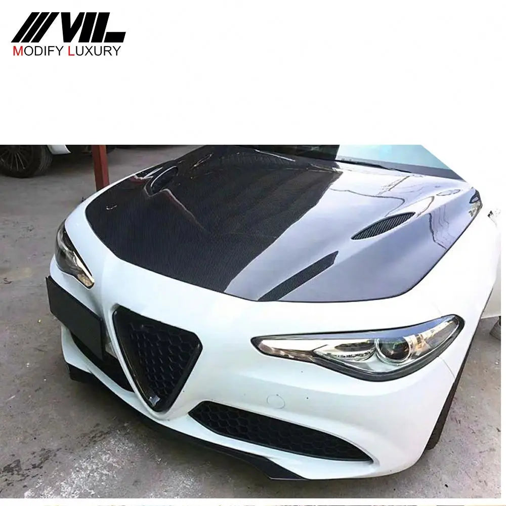 Carbon Fiber Engine Hood for Alfa Romeo Giulia (2017–2020) – Gloss 3K Twill Weave Performance Hood