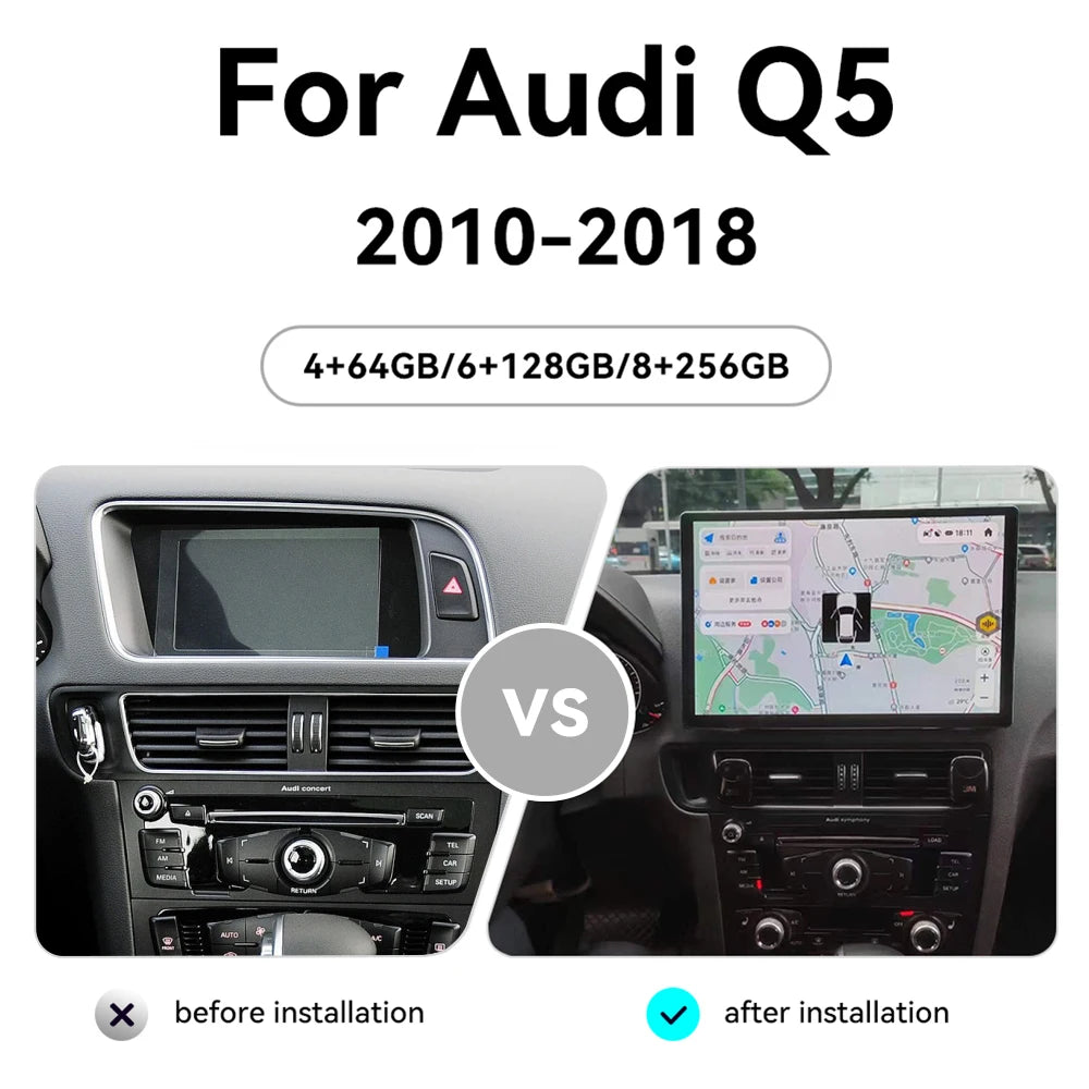 MOOKAKA 13.3" Android 13 Car Stereo for Audi Q5 (2010–2018) – Wireless CarPlay &amp; GPS Navigation