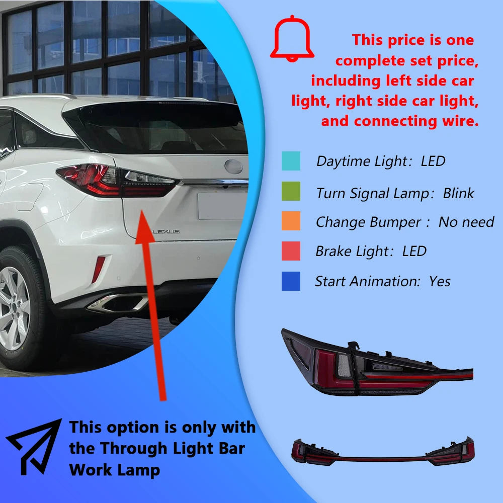 Feux arrière LED pour Lexus RX (2016–2021) – design continu avec clignotant séquentiel