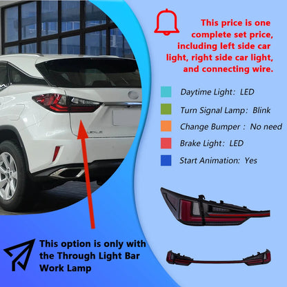 Feux arrière LED pour Lexus RX (2016–2021) – design continu avec clignotant séquentiel