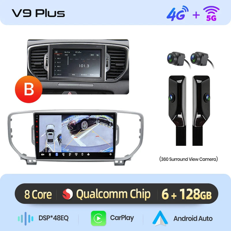 Junsun Qualcomm Chip Android Car Radio for KIA Sportage 4 QL 2016-2018 Apple CarPlay Stereo 360 Camera 1.8 Ghz