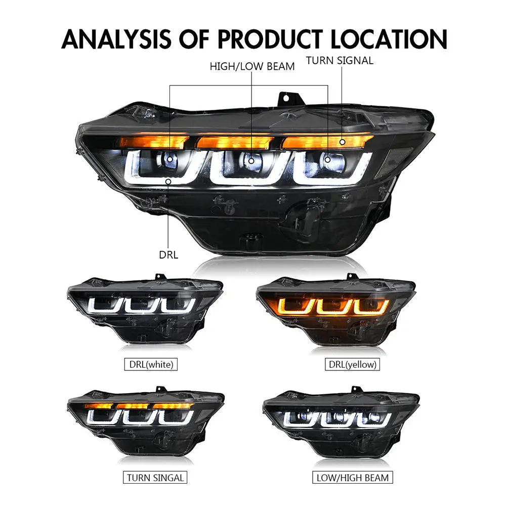 RSJ LED Headlights for Ford Mustang 2024-2026 – Projector Lens Headlamp with DRL