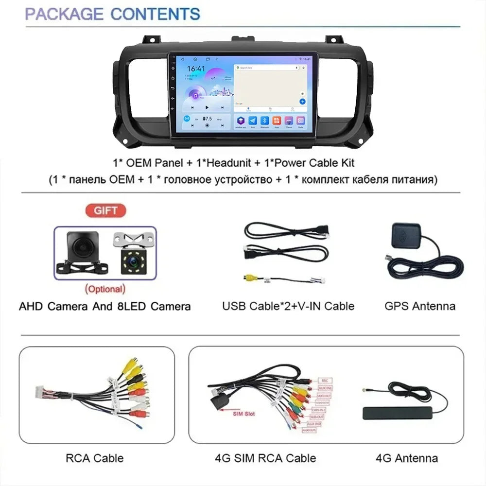 Car Radio Carplay for Peugeot Expert 3 Citroen Jumpy 3 SpaceTourer 1 2016-2021 Headunit Android 9 Inch Multimedia Navigation GPS
