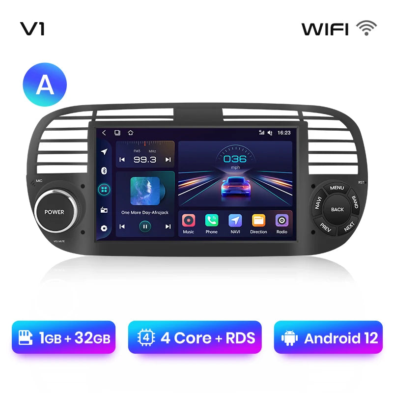 Junsun V1 7-Inch Android Car Stereo for Fiat 500 &amp; Abarth (2007-2015)