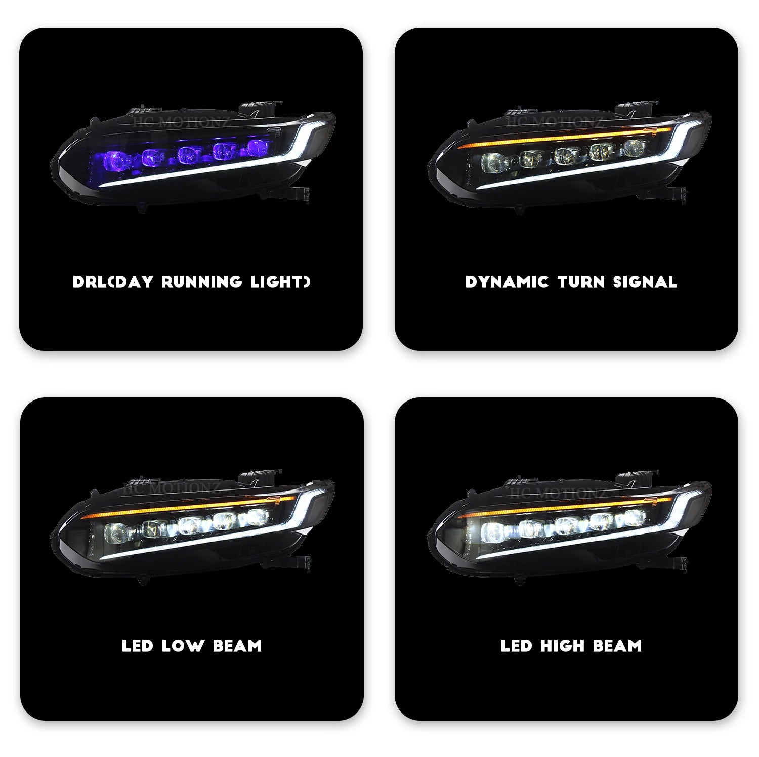 HCMOTIONZ Full LED Headlights for Honda Accord 10th Gen 2018-2022 – Sequential Turn Signals & Dynamic DRL