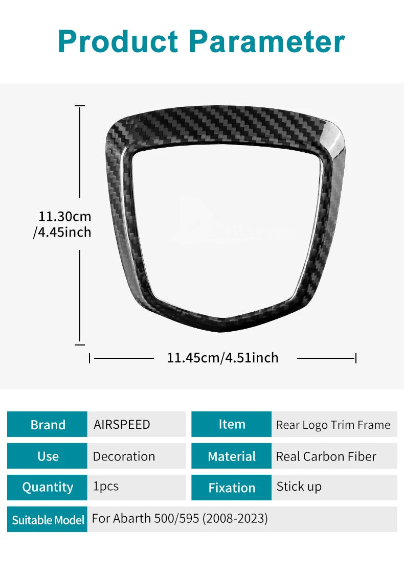 Real Carbon Fiber Interior Logo Badge for Fiat 500 &amp; Abarth 595 (2008-2023)