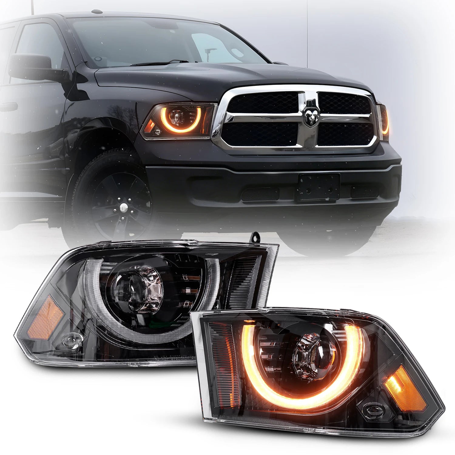 DOT Approved LED Projector Headlights for Dodge Ram 1500, 2500, 3500, 4500 & 5500 (2009–2018)