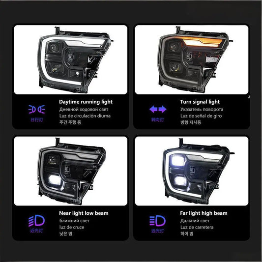 LED Headlight Assembly Upgrade with DRL &amp; Sequential Turn Signal for Ford Ranger Raptor 2022-2024