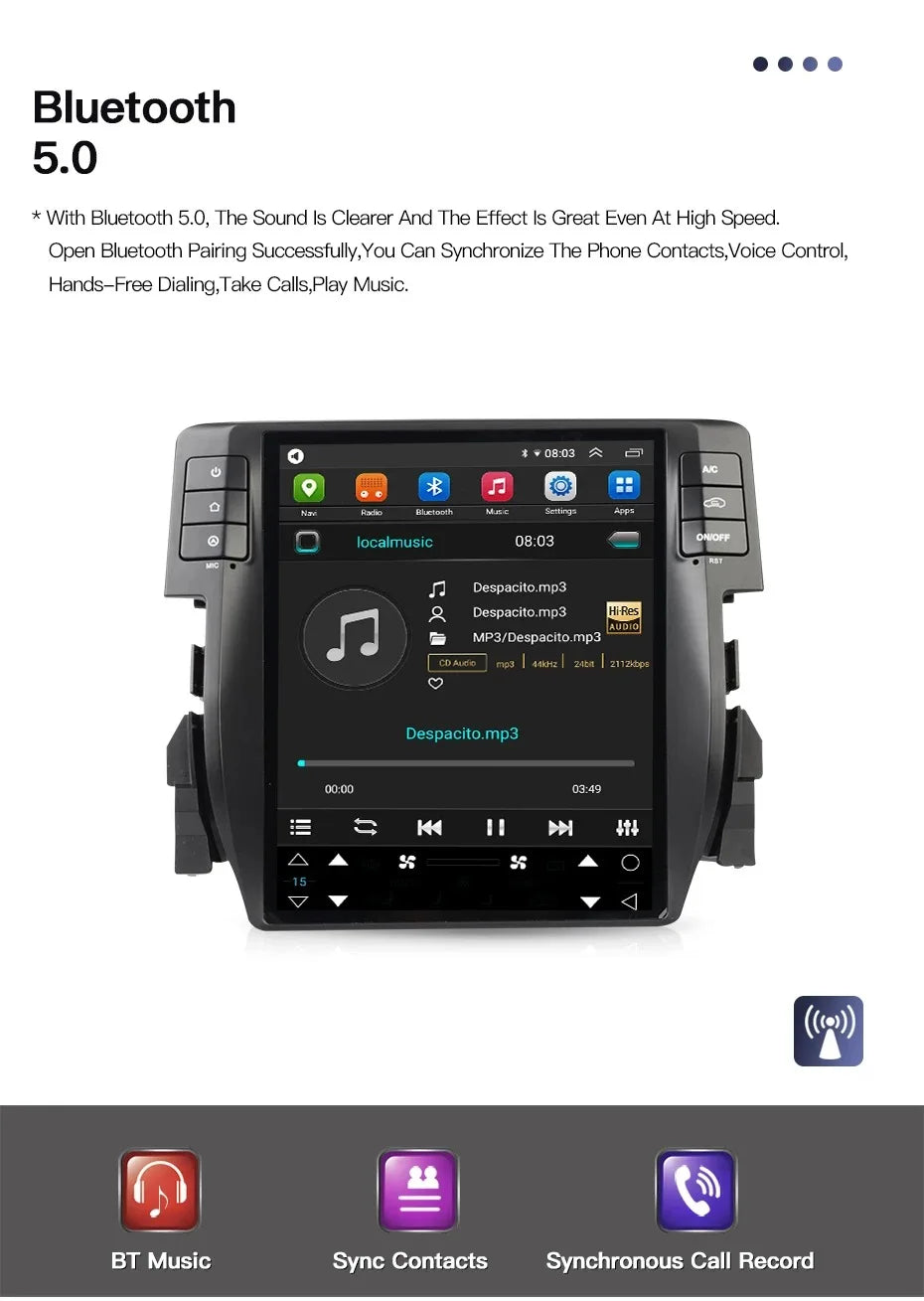 10.4" Android 14 Tesla Style Car Stereo for Honda Civic 2016-2020 – Wireless CarPlay, Android Auto & GPS Navigation