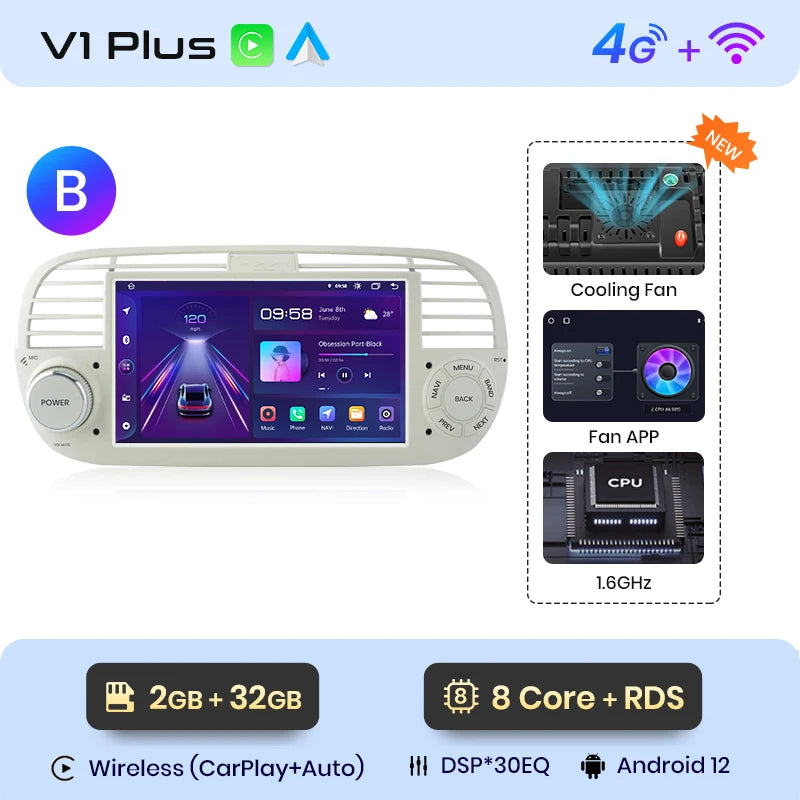 Junsun V1 7-Inch Android Car Stereo for Fiat 500 &amp; Abarth (2007-2015)