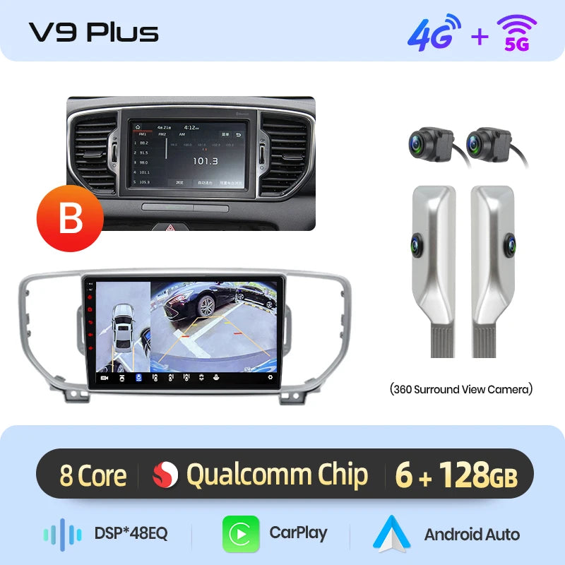 Junsun Qualcomm Chip Android Car Radio for KIA Sportage 4 QL 2016-2018 Apple CarPlay Stereo 360 Camera 1.8 Ghz