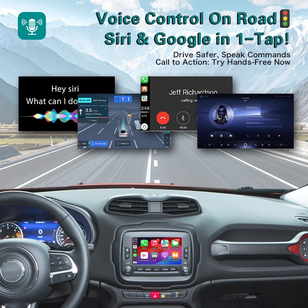Portable Wireless CarPlay &amp; Android Auto Smart Box for Jeep Renegade 2013-2018 – Plug & Play MMI Interface