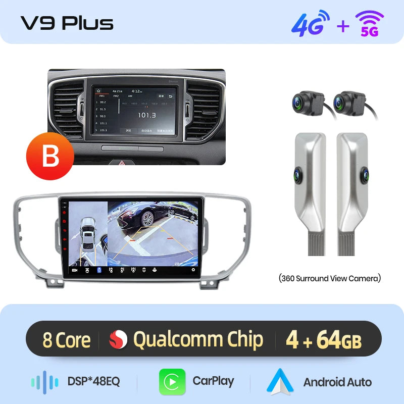 Junsun Qualcomm Chip Android Car Radio for KIA Sportage 4 QL 2016-2018 Apple CarPlay Stereo 360 Camera 1.8 Ghz