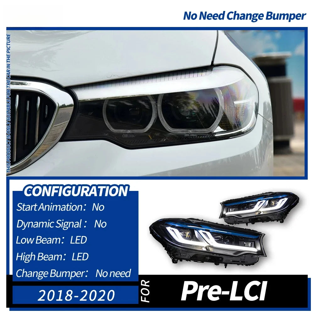 G30 Headlight G38 Upgrade M5 for BMW 5 Series 2018-2020 525 530 to M5 Thunder Head Lamp DRL Dual Blue Eyebrow LED Plug and Play