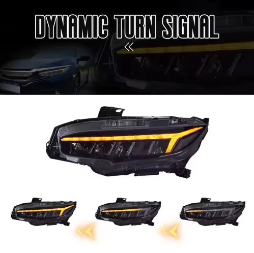 RSJ RGB LED Headlights for Honda Civic 2016-2021 – Dynamic DRL, Start-Up Animation & Sequential Turn Signals