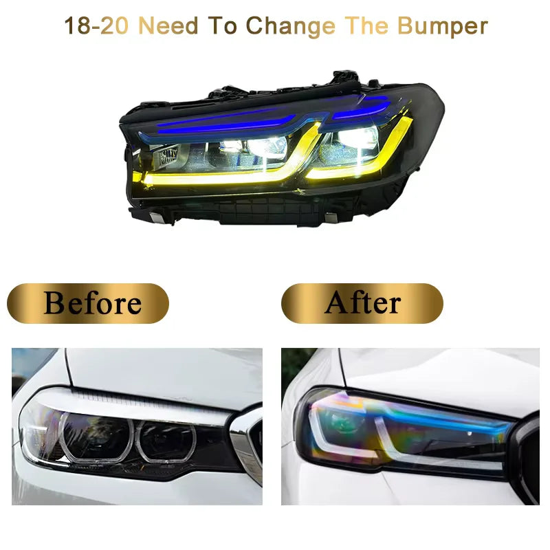 For BMW 5 Series G30 F90 2018-2022 Upgraded M5 Style LED Headlamp Yellow White DRL Switch Light with Double-Color Laser New 12V