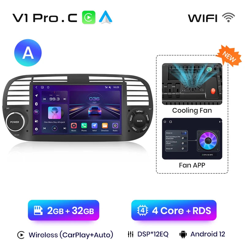 Junsun V1 7-Inch Android Car Stereo for Fiat 500 &amp; Abarth (2007-2015)