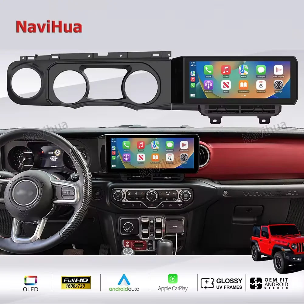 NaviHua for Jeep Wrangler JL 2022 12.3Inch Car Accessories Android Navigator Multimedia Carplay Radio Upgrade Kit