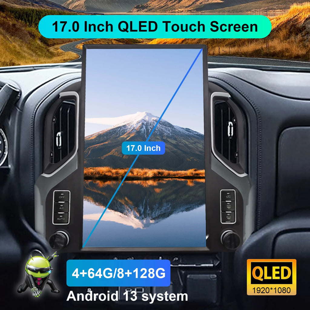 17.3" Tesla Style Android Car Stereo for Chevrolet Silverado & GMC Sierra 2019+ – Wireless CarPlay &amp; Android Auto