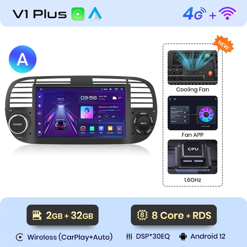 Junsun V1 7-Inch Android Car Stereo for Fiat 500 &amp; Abarth (2007-2015)