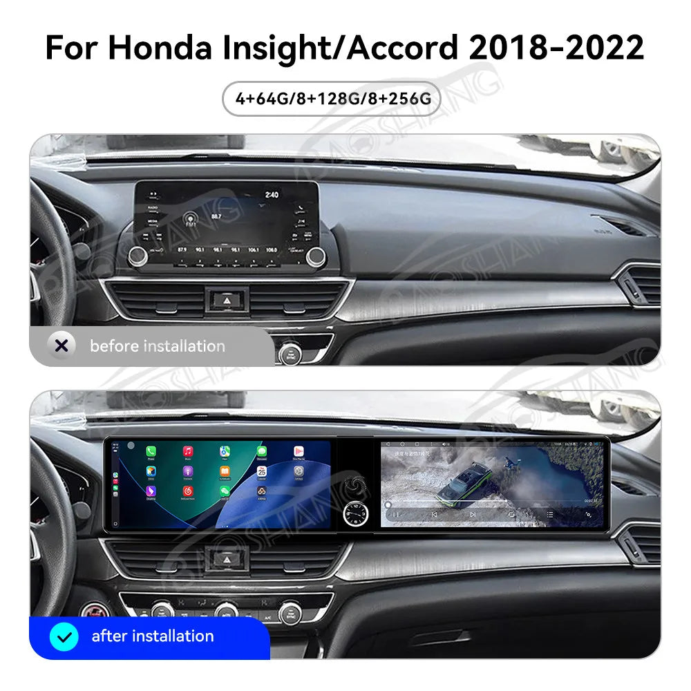 Baoshang Dual 12.3" Android 13 Car Stereo for Honda Accord & Insight 2018-2022 – Wireless CarPlay, GPS Navigation & Voice Control