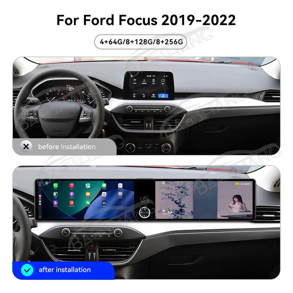 Dual 12.3" Android 13 Car Stereo for Ford Focus 2019-2022 – Wireless CarPlay, Android Auto &amp; GPS Navigation