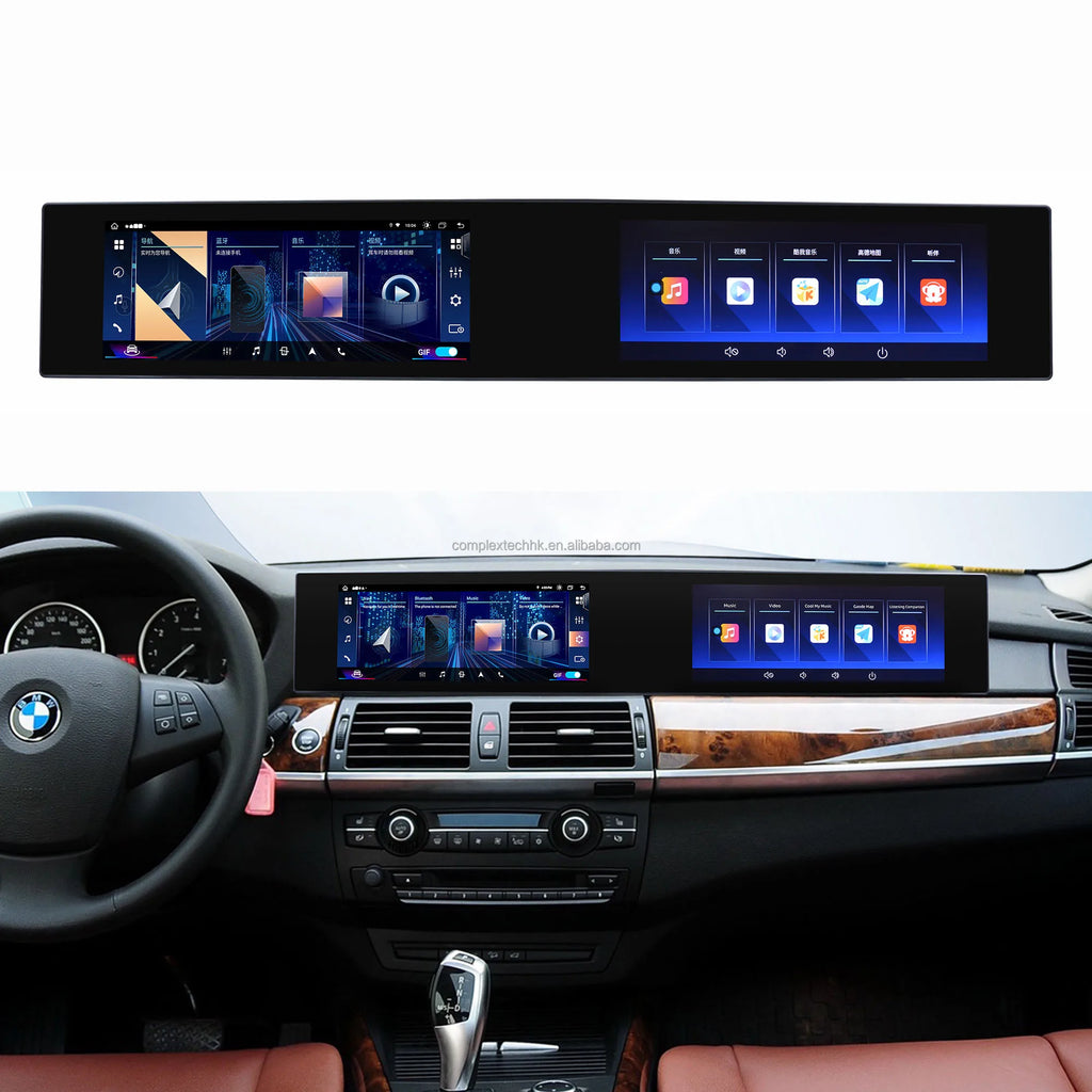 21" Dual Screen Android Car Radio And 12.3"  Carplay Cluster Instrument Dashboard For BMW X5 X6 E70 E71 CIC 2007-2013