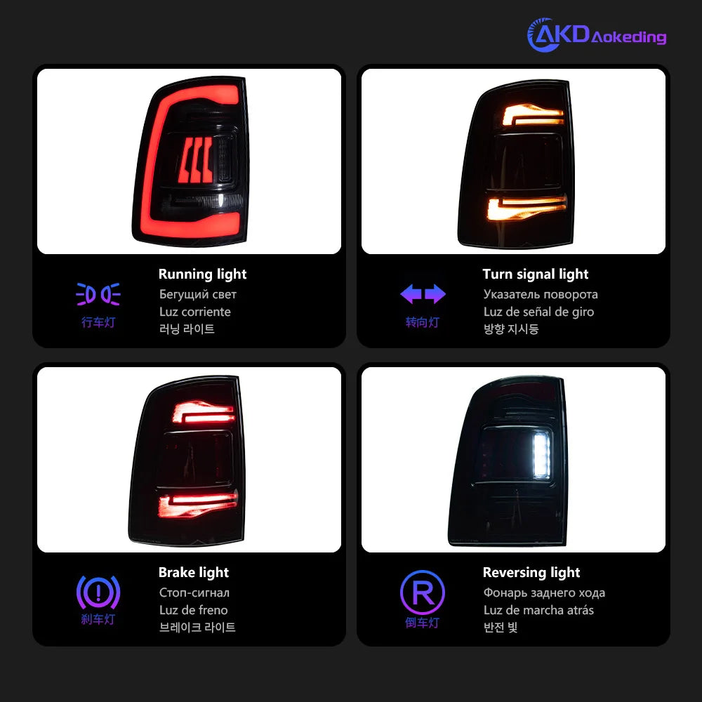 Dodge RAM LED Tail Lights 2009-2018 with Dynamic Turn Signal &amp; Projector Lens