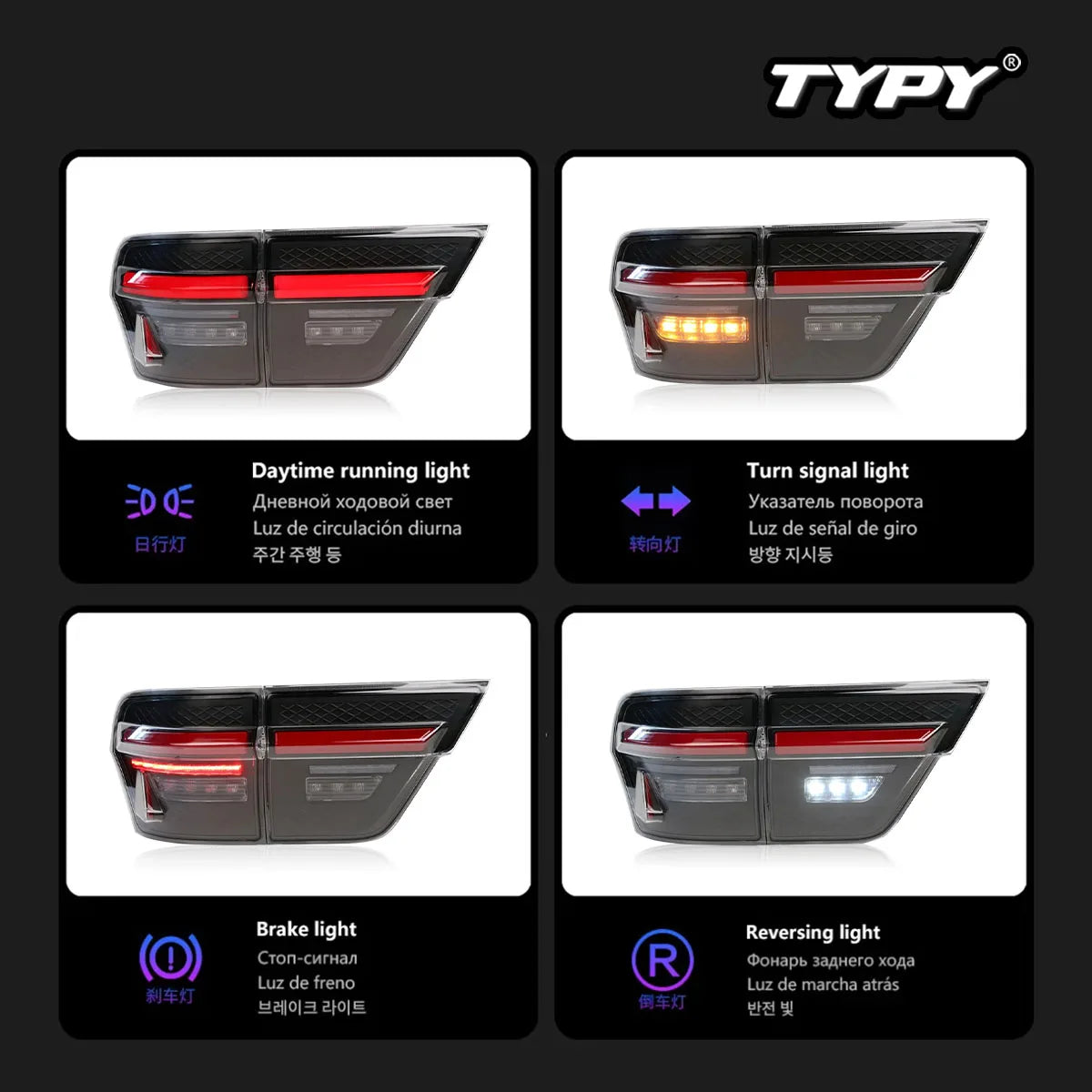 TYPY for JEEP Grand Cherokee Taillight Assemblies with LED Rear Lights Running Lights Turn Signals Plug and Play 2011-2013