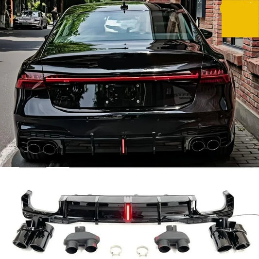 Gloss Black Rear Diffuser with LED Light for Audi A7 &amp; S7 C8 (2019-2025)