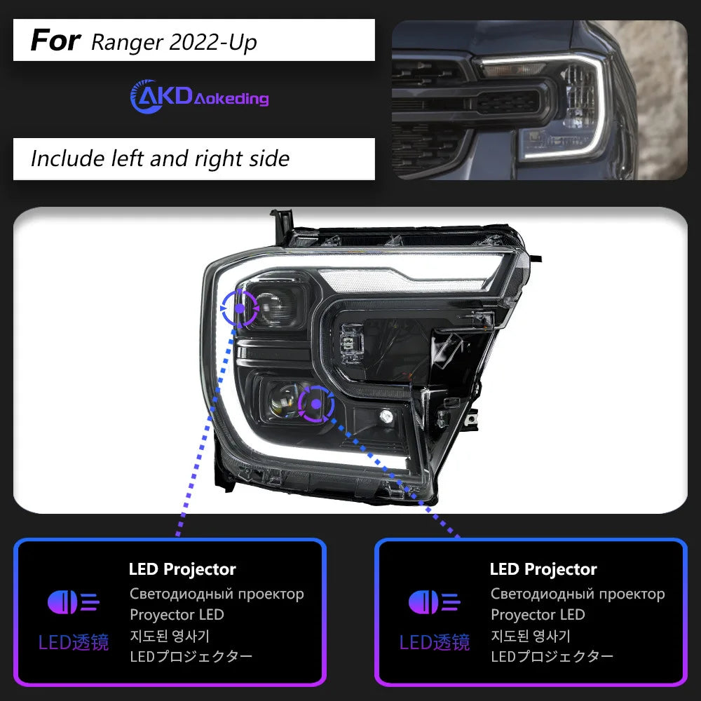 LED Headlight Assembly Upgrade with DRL &amp; Sequential Turn Signal for Ford Ranger Raptor 2022-2024