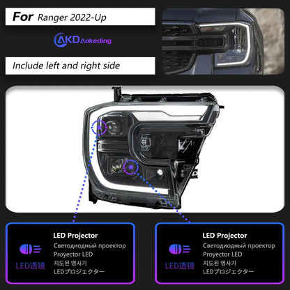 LED Headlight Assembly Upgrade with DRL &amp; Sequential Turn Signal for Ford Ranger Raptor 2022-2024