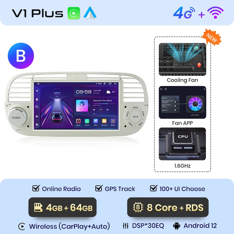 Junsun V1 7-Inch Android Car Stereo for Fiat 500 &amp; Abarth (2007-2015)