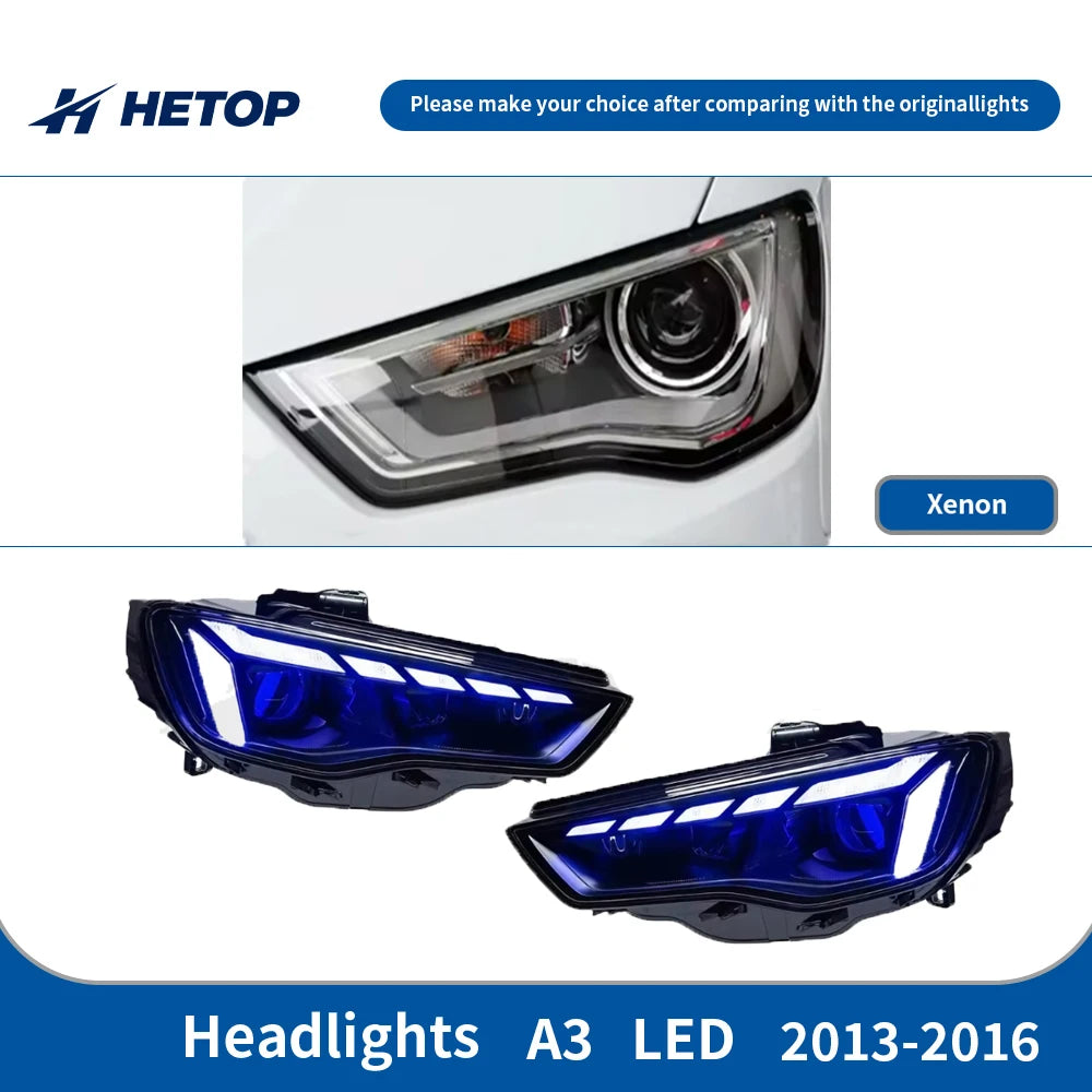 HETOP LED Matrix Headlights for Audi A3 (2013–2016) – Plug &amp; Play Upgrade with DRL &amp; Angel Eye