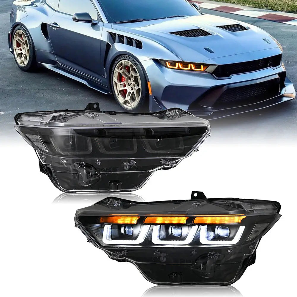 RSJ LED Headlights for Ford Mustang 2024-2026 – Projector Lens Headlamp with DRL
