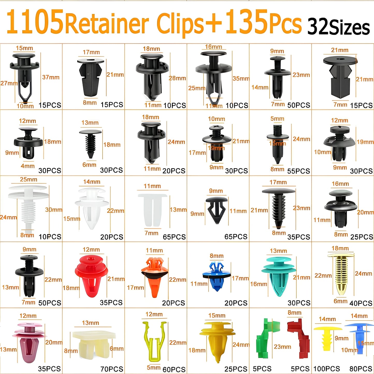 1240PCS Universal Car Push Pin Rivet Fastener Kit – Automotive Plastic Trim Clips with Storage Box