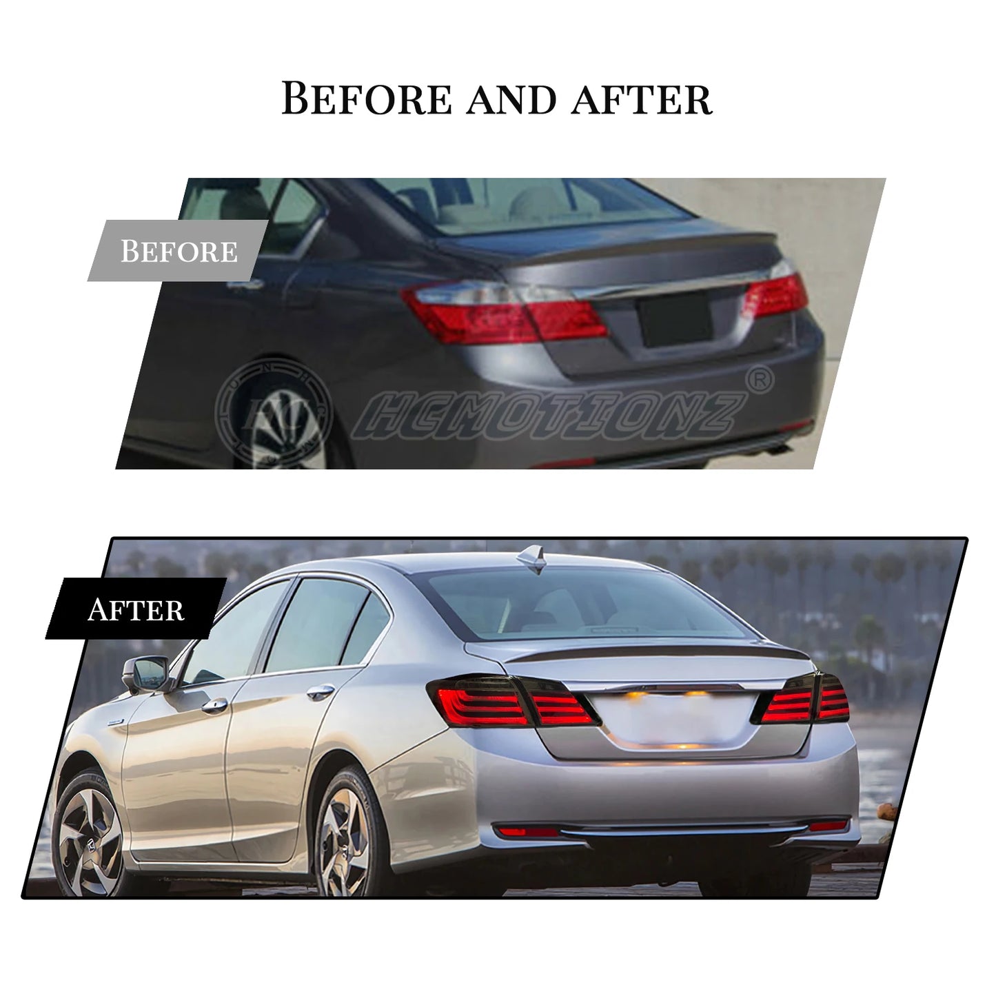 HCMOTIONZ LED-Rücklichter für Honda Accord 9. Generation 2013-2015 – Rauchglas-Rücklampenbaugruppe mit Tagfahrlicht