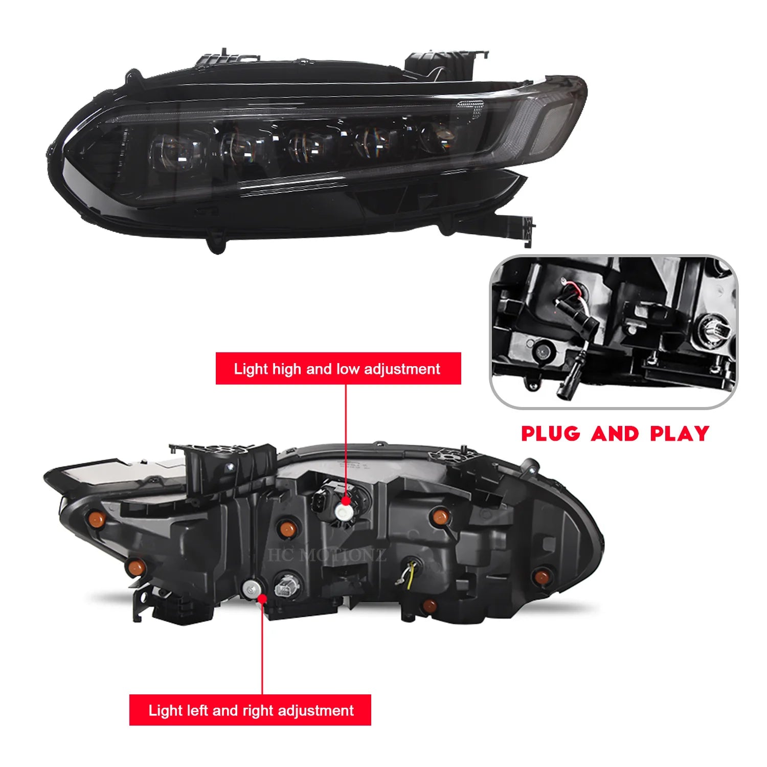 HCMOTIONZ Full LED Headlights for Honda Accord 10th Gen 2018-2022 – Sequential Turn Signals & Dynamic DRL
